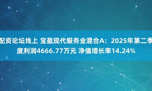 配资论坛线上 宝盈现代服务业混合A：2025年第二季度利润4666.77万元 净值增长率14.24%